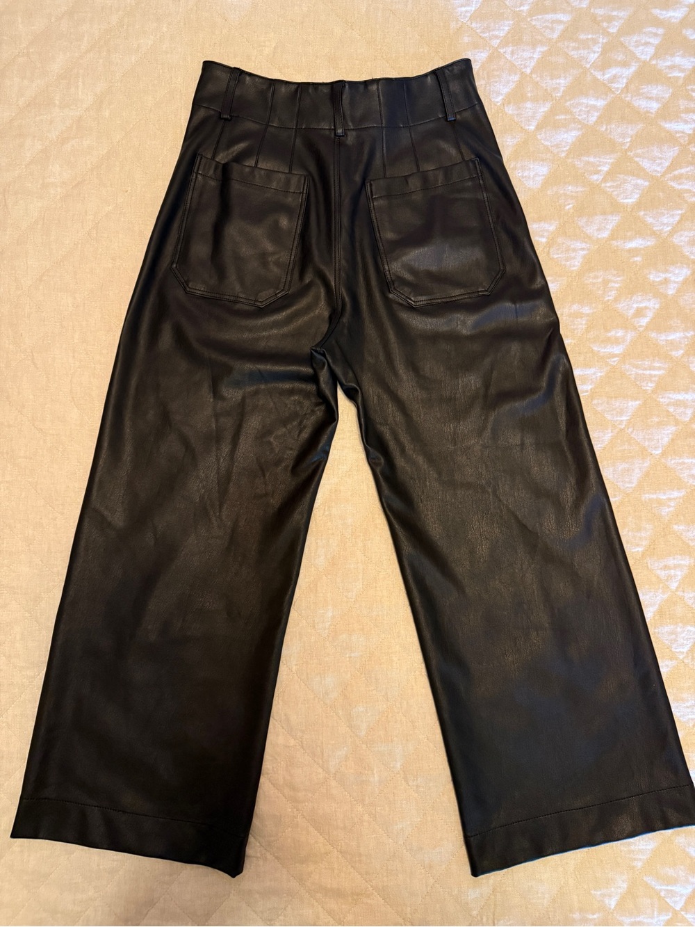 Maeve by Anthropologie Black Faux-Leather Wide-Leg Colette Pants Size 27P - Picture 2 of 6